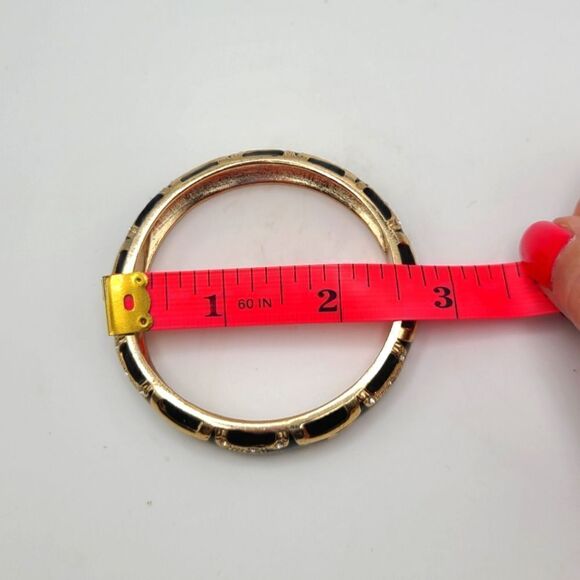 Anna and Ava hinged bangle bracelet,  black and gold with rhinestones - Picture 4 of 4